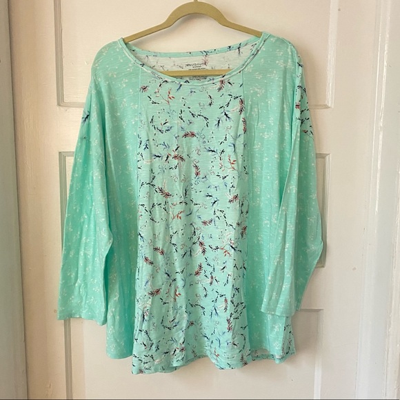 Westbound Tops - Westbound Blue Floral Crewneck Long Sleeve Top Size 2X NWT